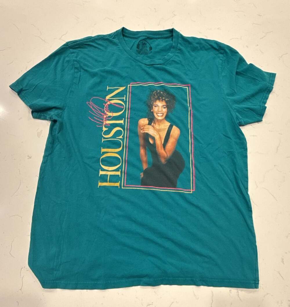 Lee Whitney Houston Graphic T-Shirt XL Teal Cotton Classic Fit